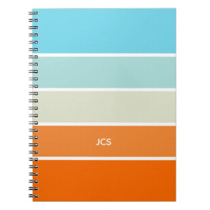Orange Blue Green Colour Block Stripes Monogram Notebook