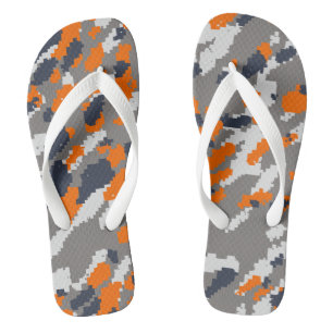 Orange, Blue Grey and White Camo abstract Flip Flops