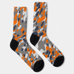 Orange, Blue Grey and White Camo abstract Socks
