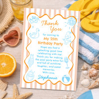 Orange Blue Hand Drawn Summer Pool Party Birthday