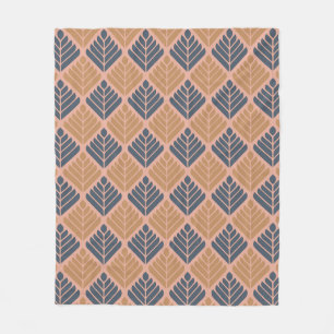 Orange Blue Leaf-like Mid-Century Modern Pattern Fleece Blanket