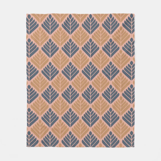 Orange Blue Leaf-like Mid-Century Modern Pattern Fleece Blanket (Front)
