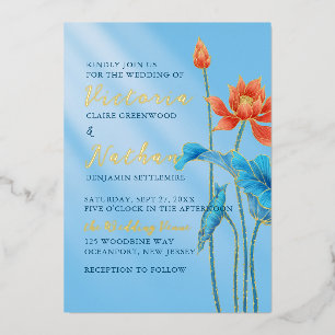 Orange & Blue Lotus Flowers Leaves Wedding