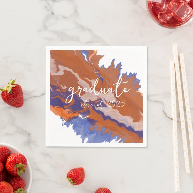 Orange & Blue Marble Graduation Napkin (Insitu)