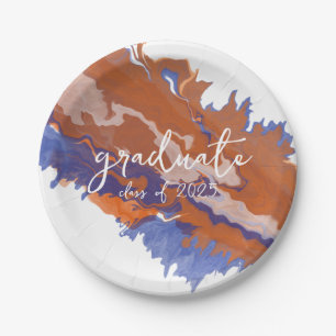 Orange & Blue Marble Graduation Paper Plates