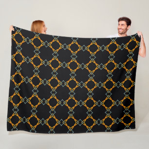 Orange & blue metal network over black background fleece blanket
