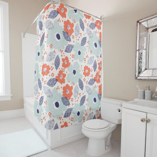 Orange & Blue Modern Flower Pattern (In Situ)