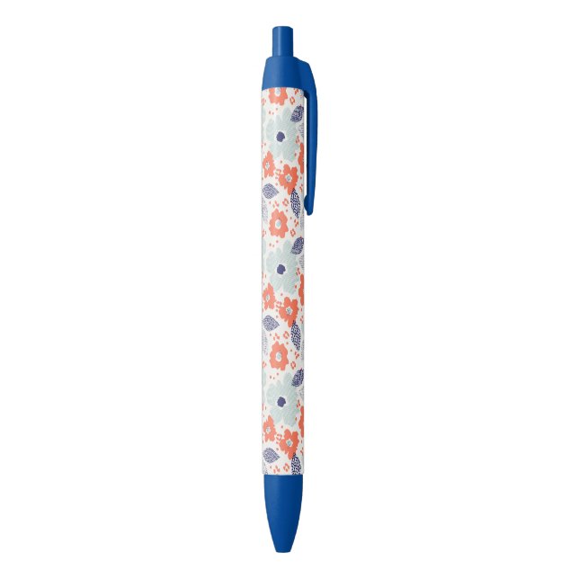 Orange & Blue Modern Flower Pattern Black Ink Pen (Bottom (Vertical))