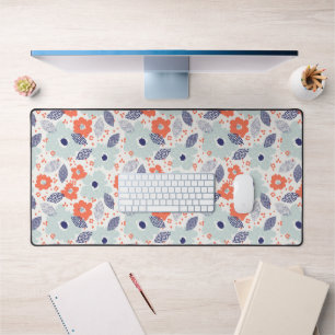 Orange & Blue Modern Flower Pattern Desk Mat