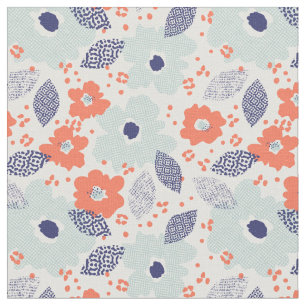 Orange & Blue Modern Flower Pattern Fabric