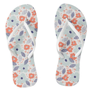 Orange & Blue Modern Flower Pattern Flip Flops