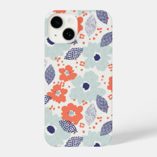 Orange & Blue Modern Flower Pattern iPhone 14 Case