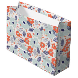 Orange & Blue Modern Flower Pattern Large Gift Bag