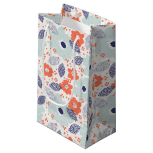 Orange & Blue Modern Flower Pattern Small Gift Bag