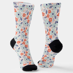 Orange & Blue Modern Flower Pattern Socks