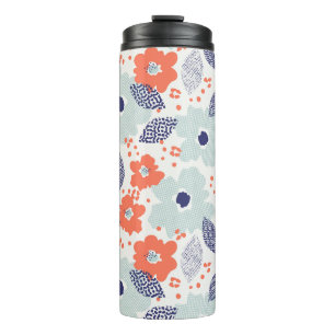 Orange & Blue Modern Flower Pattern Thermal Tumbler