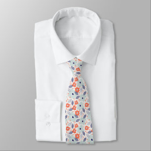 Orange & Blue Modern Flower Pattern Tie