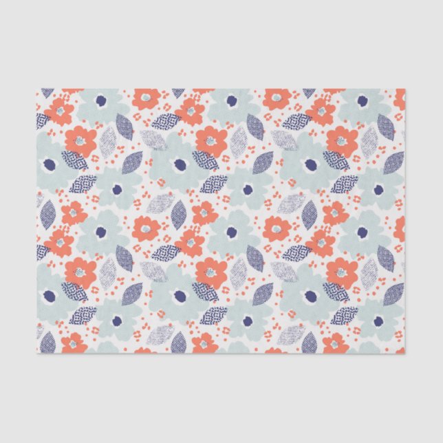 Orange & Blue Modern Flower Pattern Tissue Paper (Front)