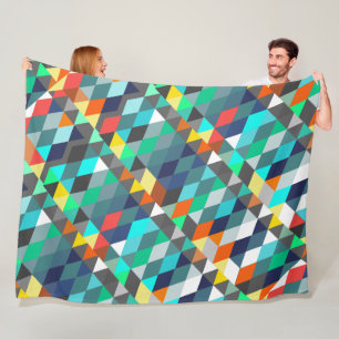 Orange Blue Modern Mint Abstract Triangle Pattern Fleece Blanket