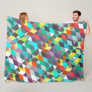 Orange Blue Modern Mint Abstract Triangle Pattern Fleece Blanket