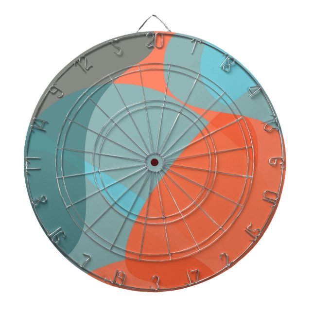 Orange, blue, modern, trendy wavy organic shapes dartboard (Front)