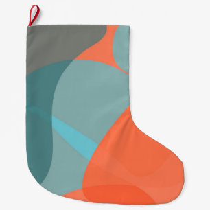 Orange, blue, modern, trendy wavy organic shapes large christmas stocking