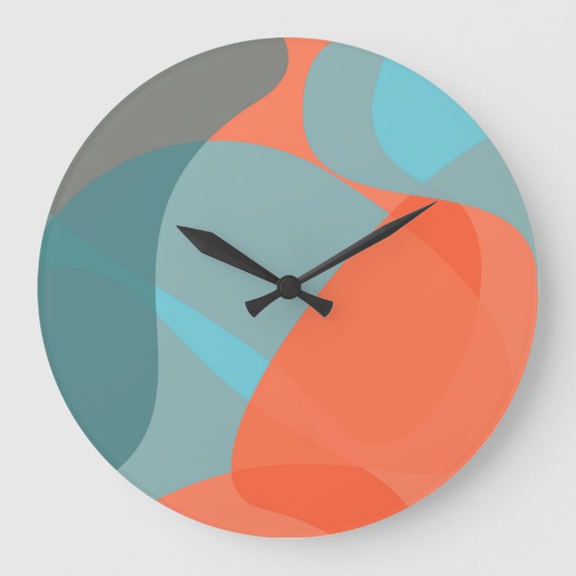 Orange, blue, modern, trendy wavy organic shapes large clock (Front)