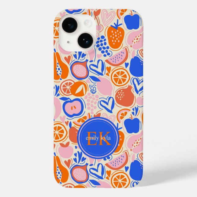 Orange Blue Monogram Fruits Vegetables Case-Mate iPhone Case (Back)