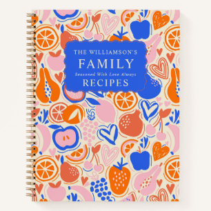 Orange Blue Monogram Fruits Vegetables Recipes Notebook