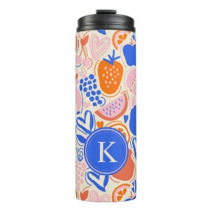 Orange Blue Monogram Fruits Vegetables Thermal Tumbler