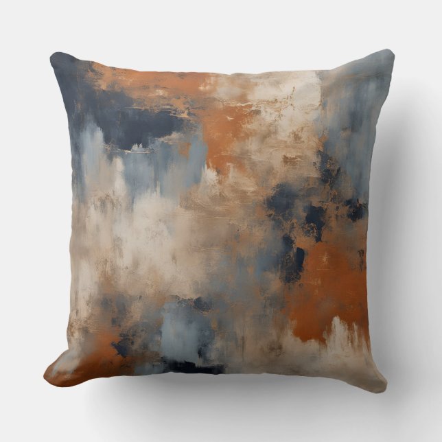 Orange Blue Navy Distressed Abstract Throw Pillow (Front)