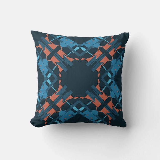 Orange Blue Navy Mediterranean Mandala Mosaic Throw Pillow (Front)