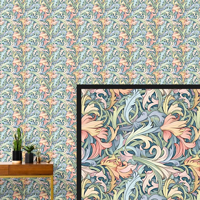 Orange Blue on Green Art Nouveau  Wallpaper (Creator Uploaded)
