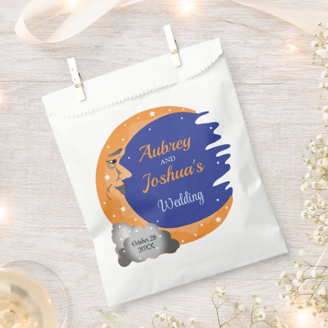 Orange & Blue Over the Moon Wedding Personalized Favour Bag (Clipped)