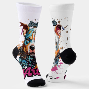 Orange Blue Patterned Pop Art Dog Socks