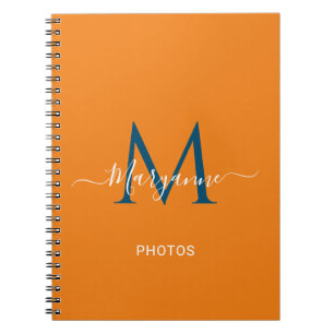 Orange & Blue Personalized Monogram Blue Photos Notebook