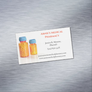 Orange Blue Pill Bottles Pharmacist Pharmacy  Magnetic Business Card