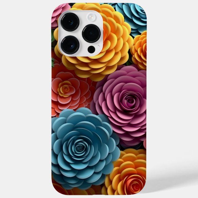 ORANGE BLUE PINK WHITE 3-D LOOK FLOWERS Case-Mate iPhone CASE (Back)