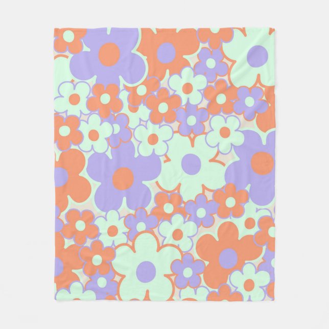 Orange Blue Purple Tropical Floral Botanical  Fleece Blanket (Front)