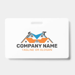 Orange Blue Roofing Remodeling House Building Badge