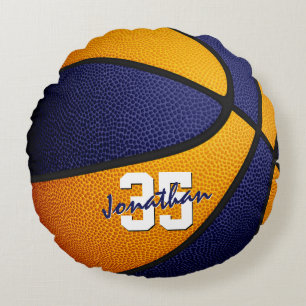orange blue school colours boys girls basketball round pillow