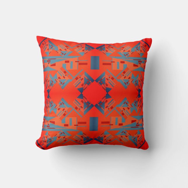 Orange Blue Southwest Look Tribal Art Mosaic Throw Pillow (Front)
