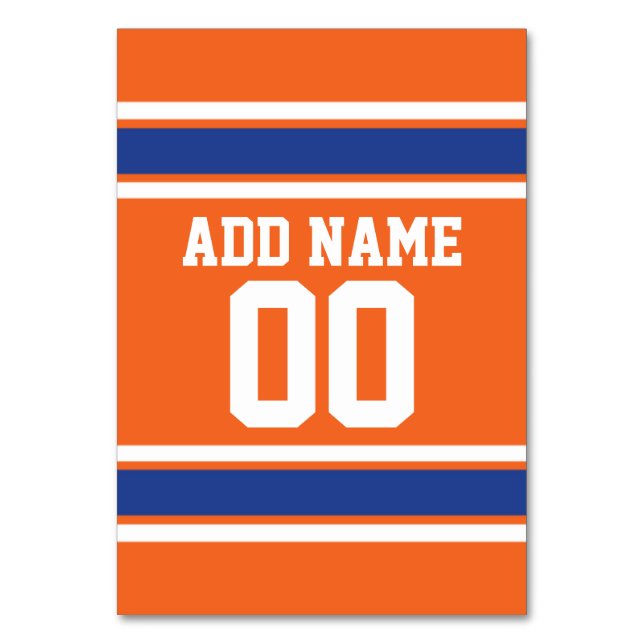 Orange Blue Sports Jersey with Name and Number Table Number (Front)