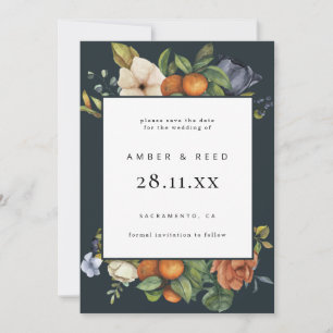 Orange Blue Summer Floral Botanical Boho  Save The Date