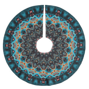 Orange Blue Teal Black Mandala Boho Art Brushed Polyester Tree Skirt