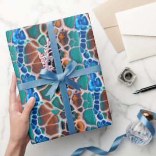 Orange Blue Teal Mosaic Stained Glass Abstraction Wrapping Paper