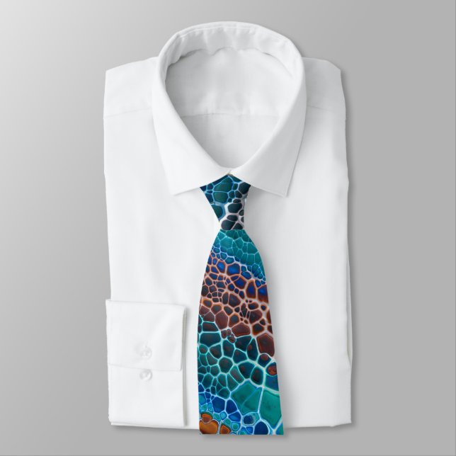 Orange Blue Teal Stained Glass Abstraction  Tie (Tied)