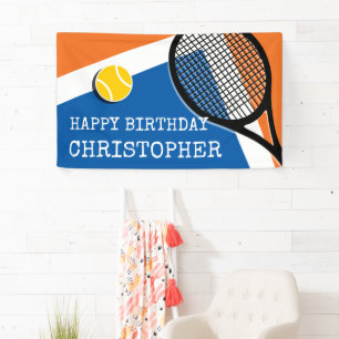 Orange - blue tennis court, customizable banner