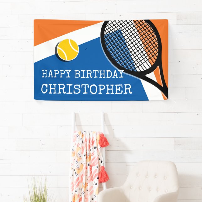 Orange - blue tennis court, customizable banner (Insitu)