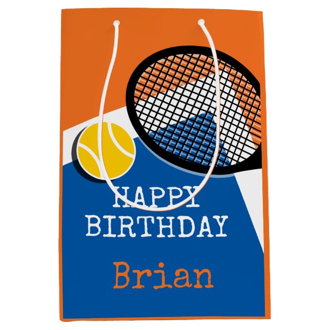 Orange - blue tennis court, customizable medium gift bag (Front)